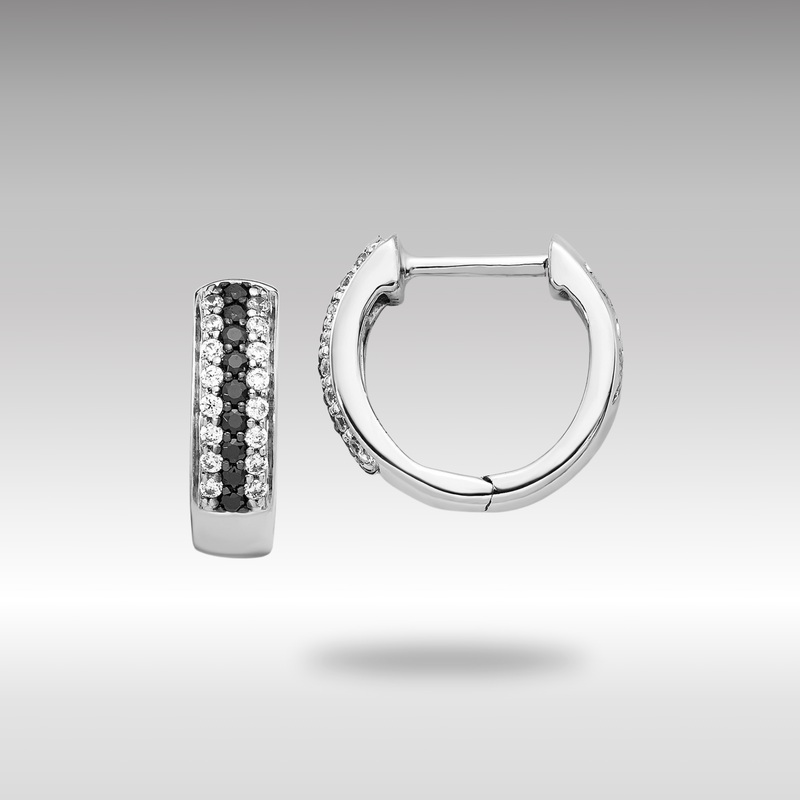 White Gold Black and White Diamond Hinged Hoop Earrings – Model EM5406-BK-033-WA