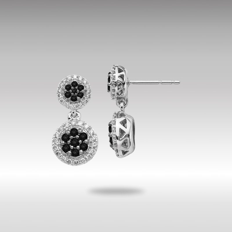 White Gold Black/White Diamond Cluster Dangle Earrings – Model EM5487-075-WA