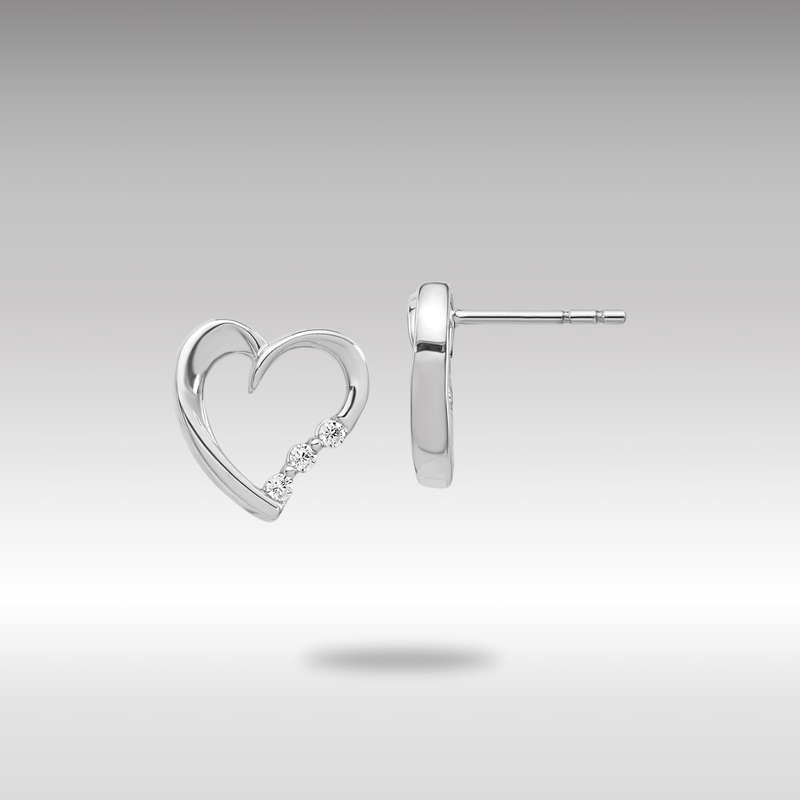 White Gold Diamond Heart Post Earrings – Model EM5528-013-WA