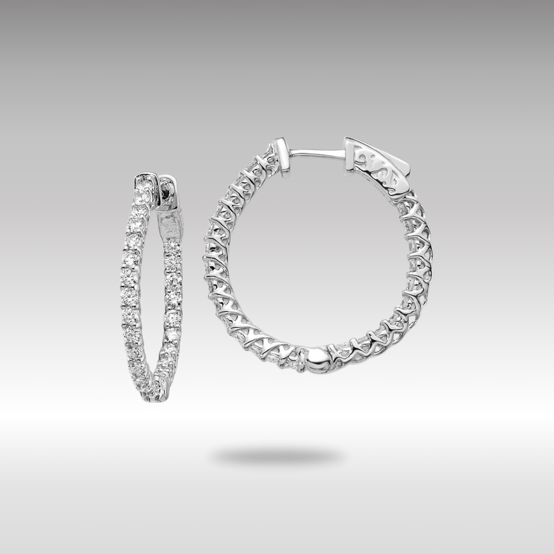 White Gold Diamond Round Hoop with Safety Clasp Earrings – Model XE2003W/VS