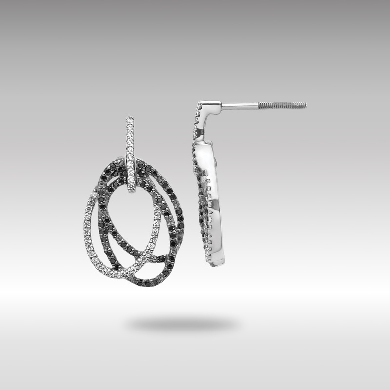 White Gold White and Black Diamond Ovals Dangle Post Earrings – Model EM5576-050-WA