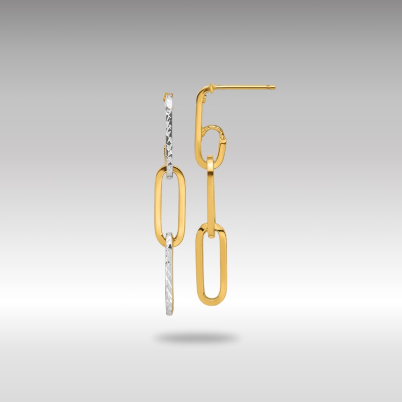 Yellow and White Gold Leslie’s Polished and Diamond-cut Link Dangle Earrings Model-LE2241