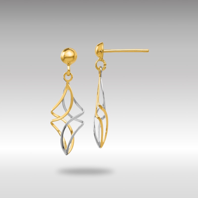 Yellow and White Gold Post Dangle Earrings Model-TL971