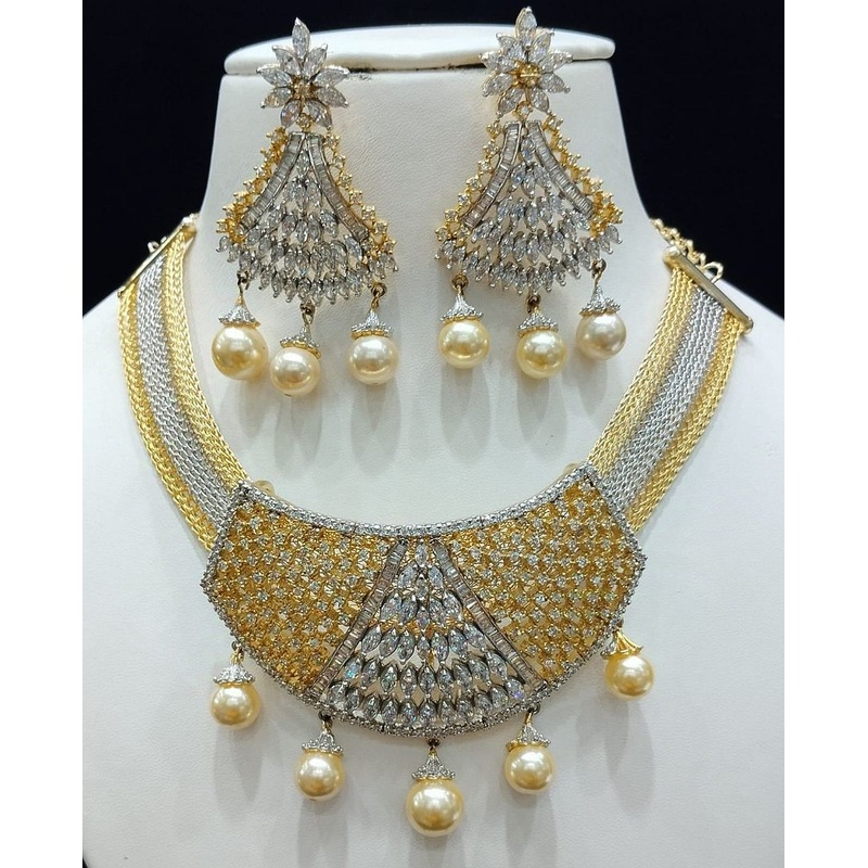 Zircon Necklace By  Colour Clear, Plating Gold CSNA4423