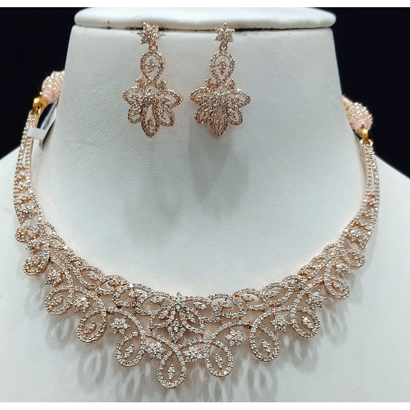Zircon Necklace By  Colour Clear, Plating Rose Gold CSNA4438