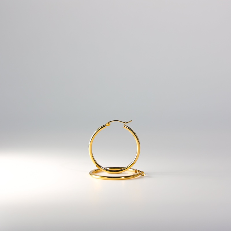 Gold 2mm Classic Plain Hoop Earrings (30mm) – Model 138