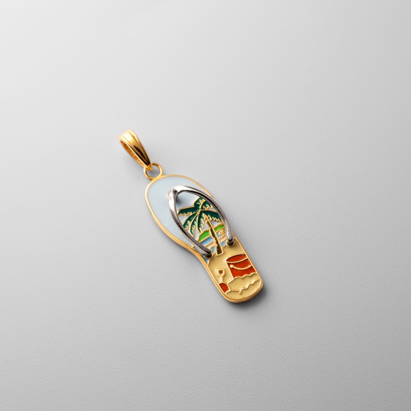 Gold 3D Enamel Palm Tree and Bucket Flip-Flop Charm