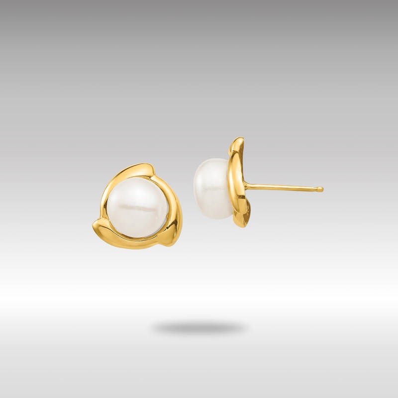 Gold 7-8mm White Button Freshwater Cultured Pearl Post Earrings – Model XF696E