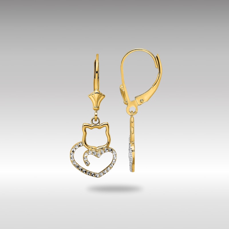 Gold Diamond Cut Cat Heart Leverback Earrings – Model TM806
