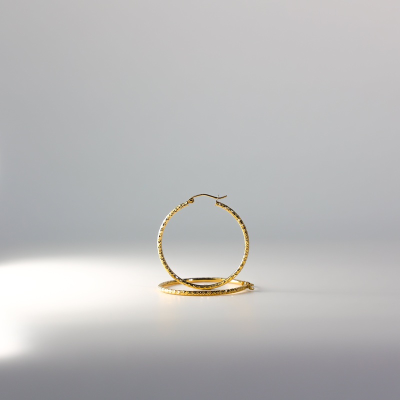 Gold Diamond Cut Huggie Hoop Earrings 33mm Wide – Model 107