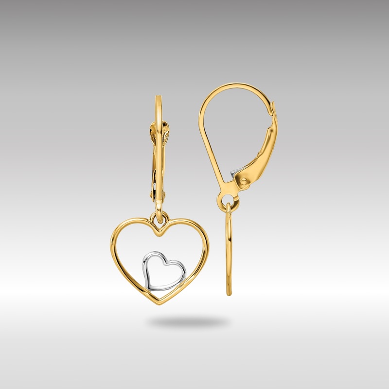 Gold Heart in Heart Leverback Dangle Earrings – Model TE966