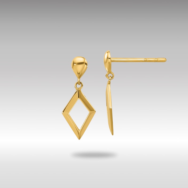 Gold Polished Diamond Shaped Post Dangle Earrings – Model YE2175