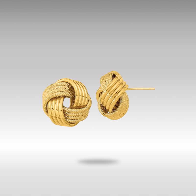Gold Polished Textured Love Knot Post Earrings – Model TL1065