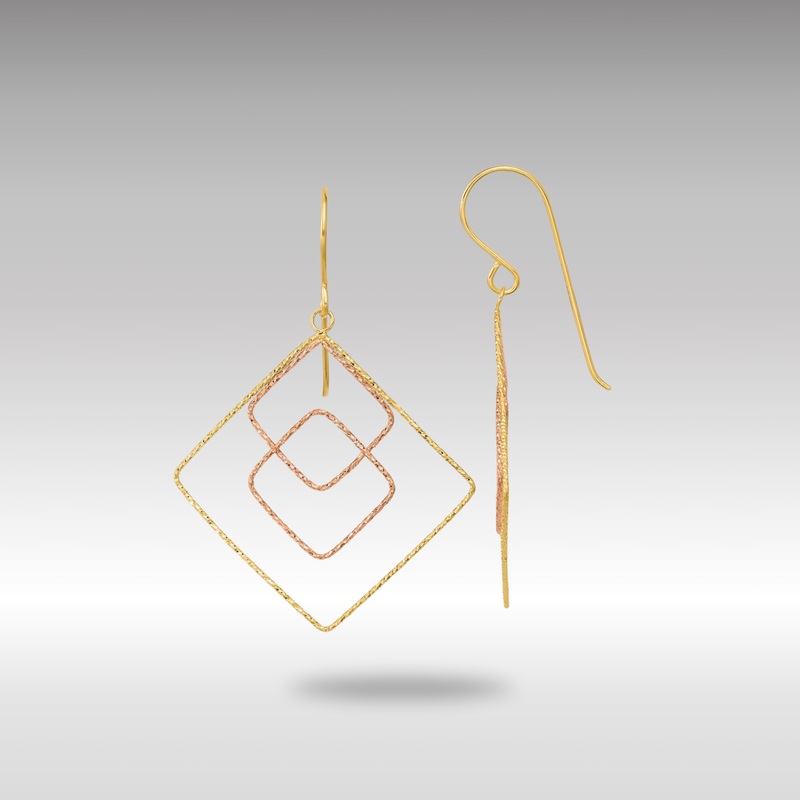 Gold Two-tone Diamond-cut Graduated Square Shepherd Hook Earrings – Model TL1004