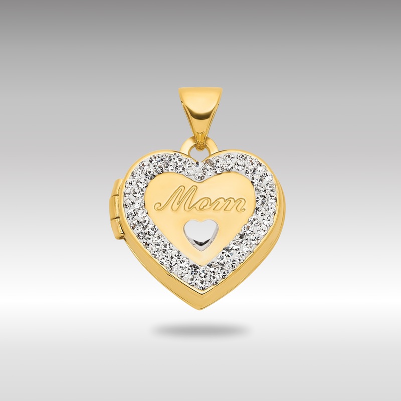 Gold with White Rhodium Crystal 16mm MOM Heart Locket Pendant – Model XL753