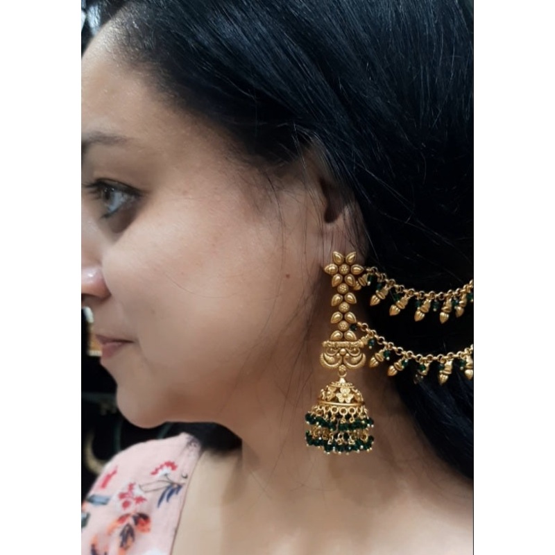 Jewelshingar Antique Jhumki with double chain (232630PEJ)