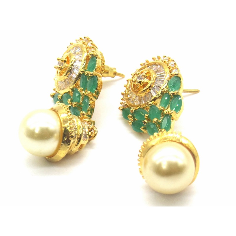 Jewelshingar Jewellery American Diamond PlatedGold Colour Stud Earrings For Women ( 55158GJT )