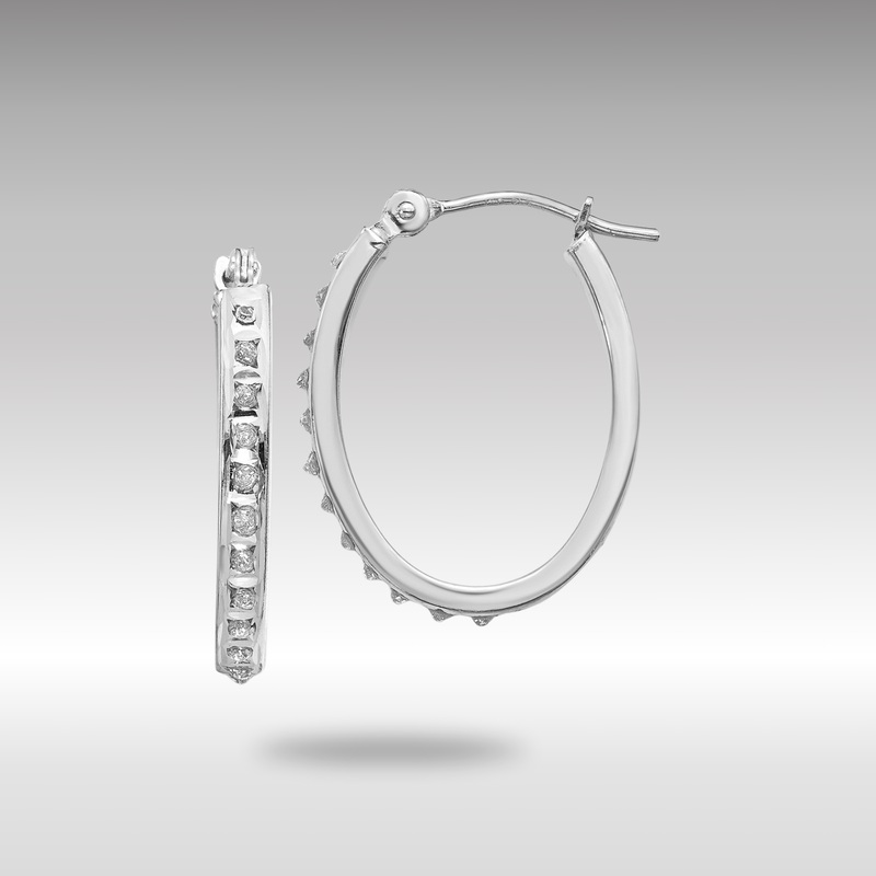 White Gold Diamond Fascination Oval Hinged Hoop Earrings – Model DF235