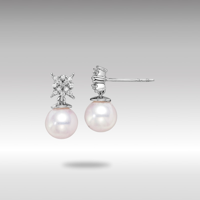 White Gold Freshwater Cultured Pearl and Diamond Post Earrings – Model EM8510-PL-007-WA