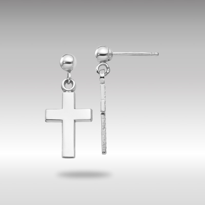 White Gold Polished Dangle Cross Earrings Model-K1418