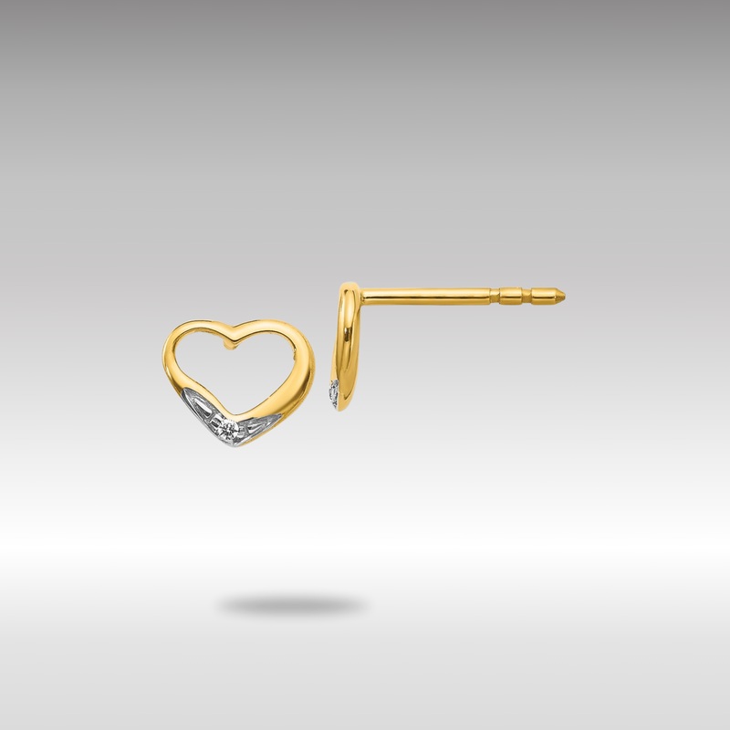 Yellow and White Gold Diamond Heart Post Earrings – Model EM5518-001-YA