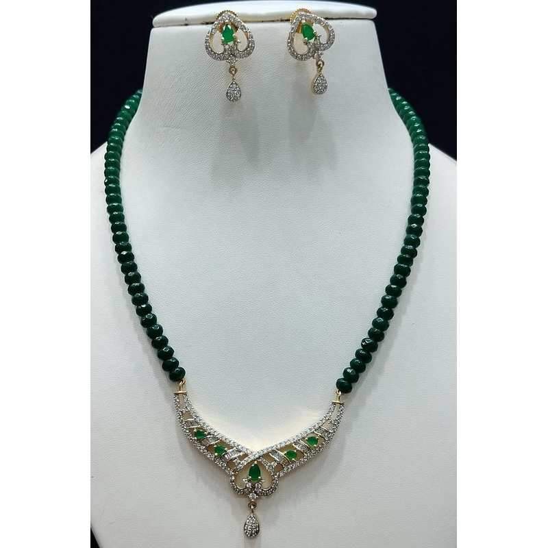 Zircon Necklace By  Colour Green, Plating Gold CSNA4457