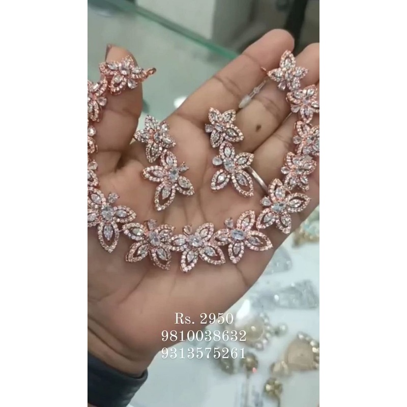 Zircon Necklace In Clear Colour And Rose Gold Plating By  NKWA0195