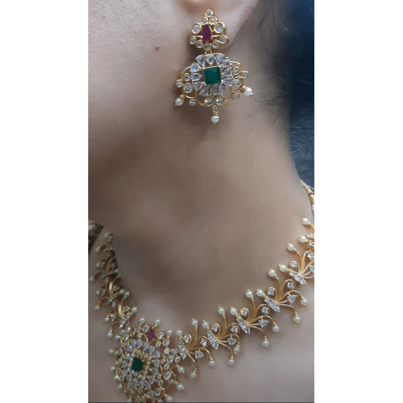 Zircon Necklace In Green Colour And Gold Plating By  NKWA0142