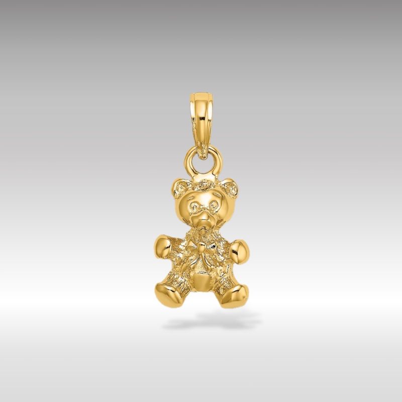 Gold 3D Teddy Bear with Bow Tie Pendant