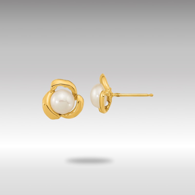 Gold 5-6mm White Button Freshwater Cultured Pearl Post Earrings – Model XF609E