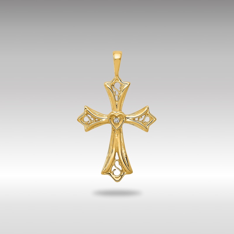 Gold AA Diamond Cross with Heart Center Pendant – Model PM5094-001-YA