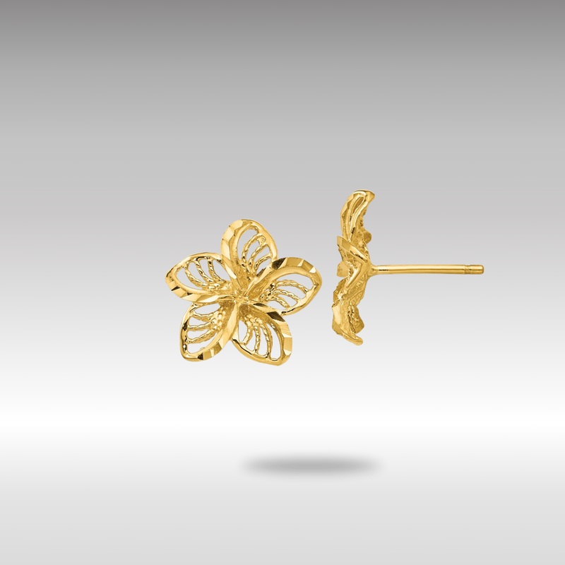 Gold Diamond-cut Filigree Plumeria Earrings – Model TC731