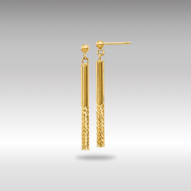 Gold Polished and Diamond-cut Bar Dangle Post Earrings – Model TH954