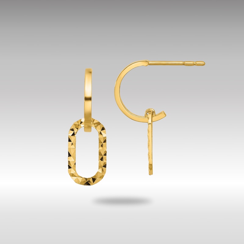 Gold Polished and Diamond Cut J-Hoop Dangle Post Earrings – Model YE2176