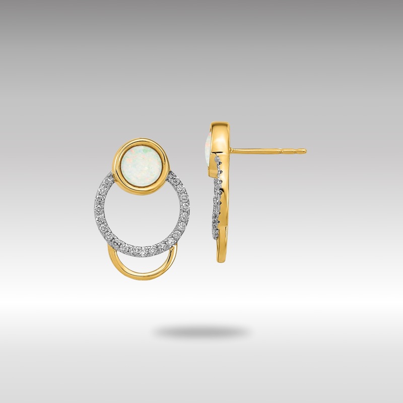 Gold Polished Diamond and Opal Circle Post Earrings – Model EM6908-OP-020-YA