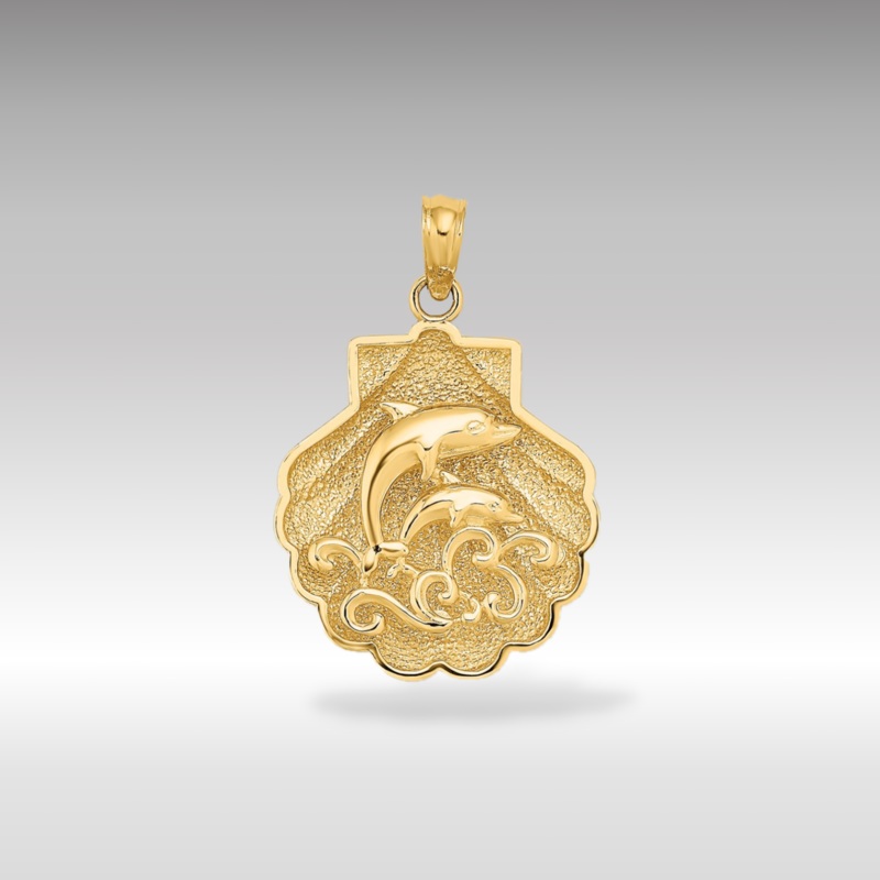 Gold Reversible Dolphins and Waves in Shell Pendant