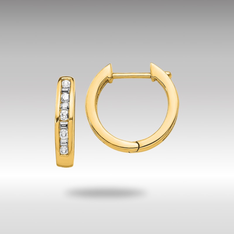 Gold Round/Baguette Diamond Hinged Hoop Earrings – Model EM5359-025-YA