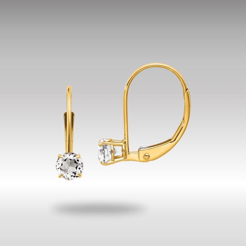 Gold White Topaz Leverback Earrings – April Model-XBE76