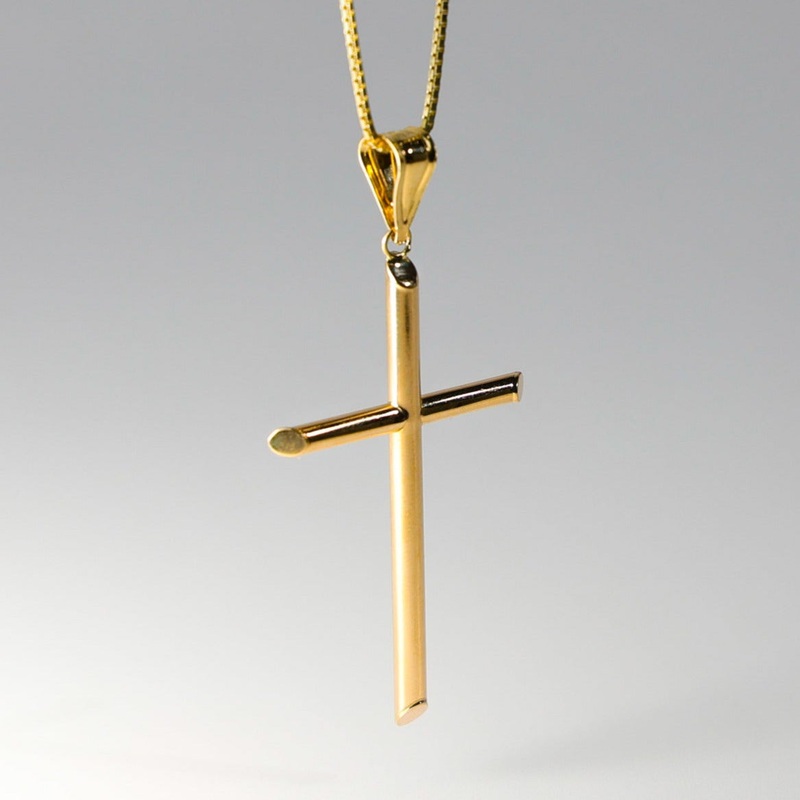 Gold XL Classic Tube Cross Religious Pendant – Model 14