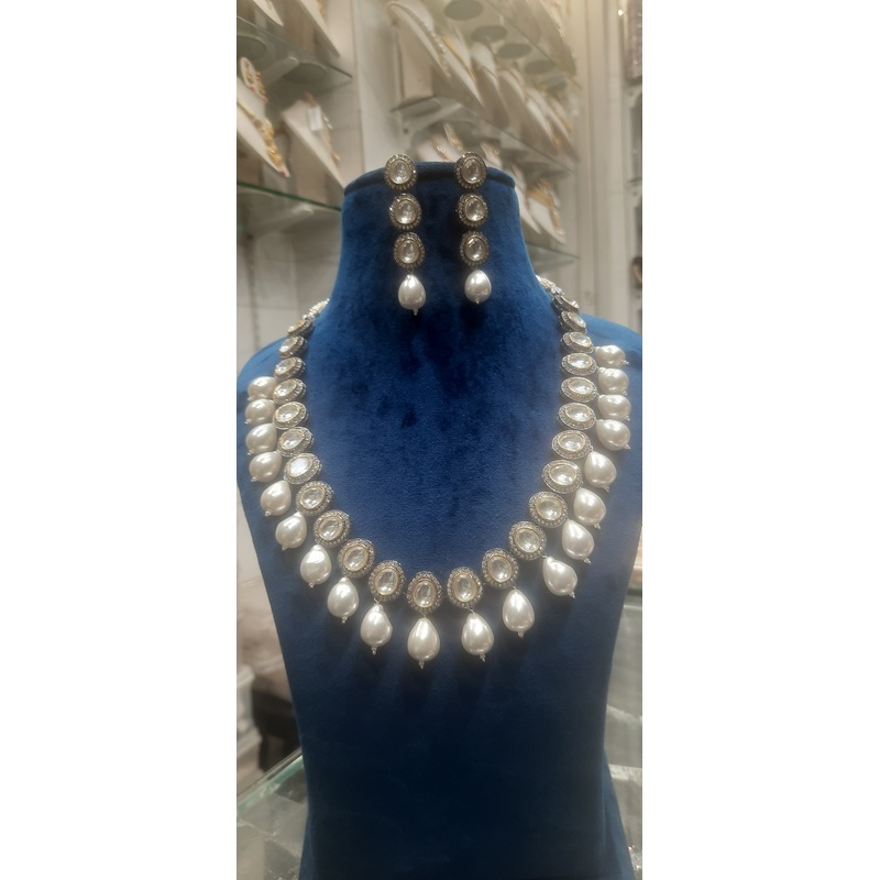 Jewelshingar fine polki kundan necklace set with earrings for girls (191541JS)