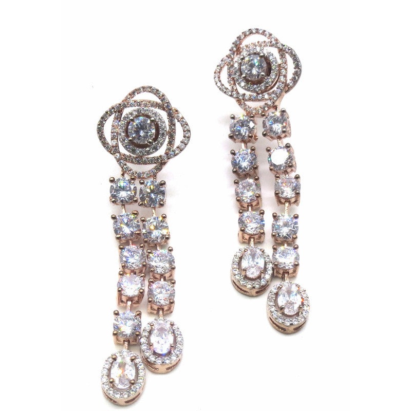 Jewelshingar Jewellery American Diamond Rose golsd Plated Clear Colour Dangle & Drop Earrings For Women ( 70426EAD )