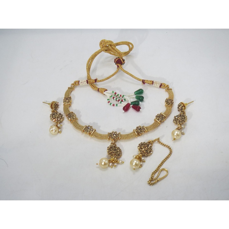 Jewelshingar Jewellery Fine Antique Polki Kundan Gold Plated Brown Colour Necklace For Women ( 60703AST )