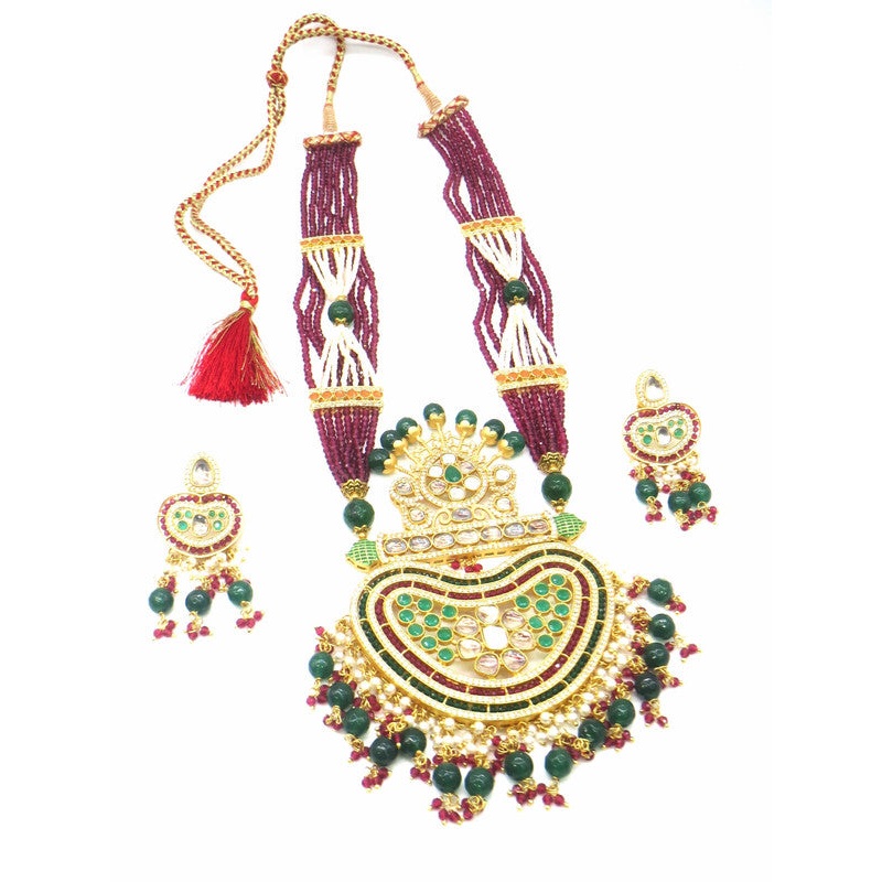 Jewelshingar Jewellery Gold Plated Polki Kundan Necklace Set For Women ( 53876ACS )