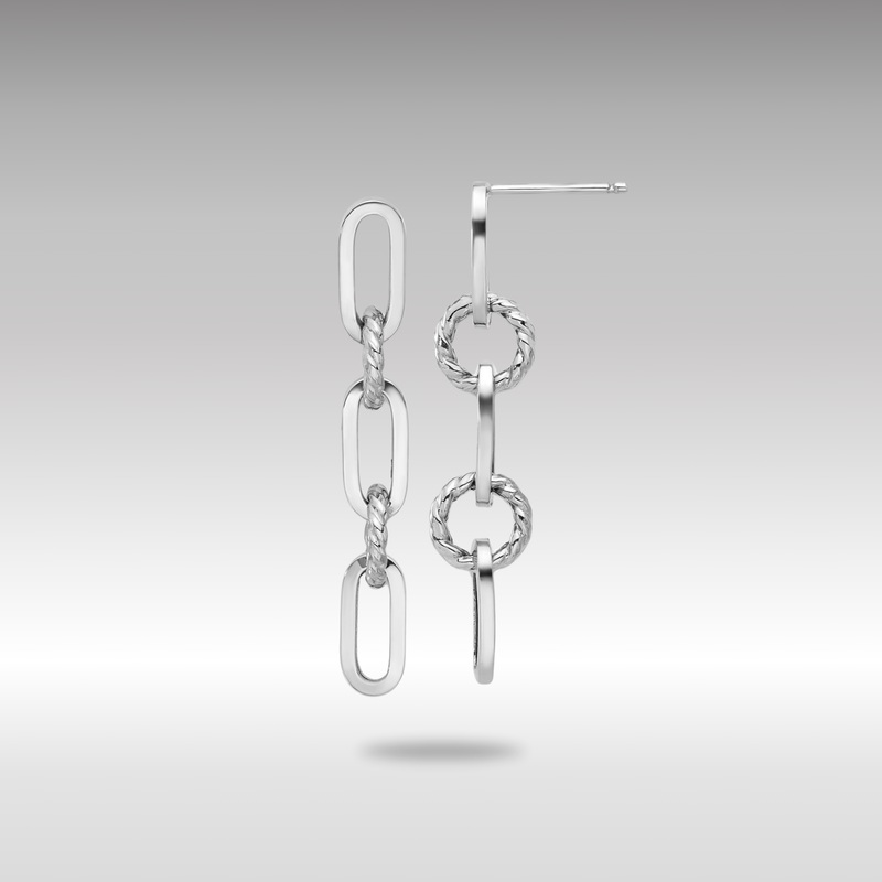 White Gold Polish and Twisted Chain Link Dangle Post Earrings – Model TF2318W
