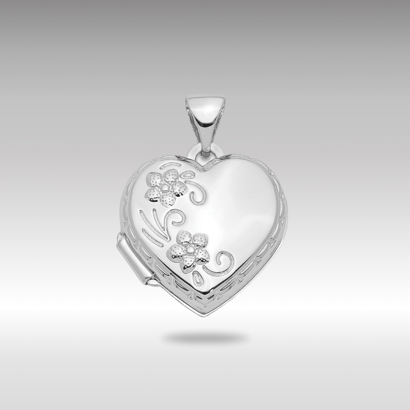 White Gold Polished Reversible Floral Heart Locket Pendant – Model XL306
