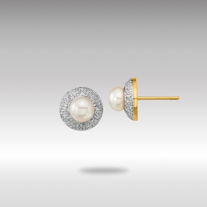 Yellow and White Gold 5-6mm Button FWC Pearl .05ct Diamond Post Earrings – Model XE1971P/A