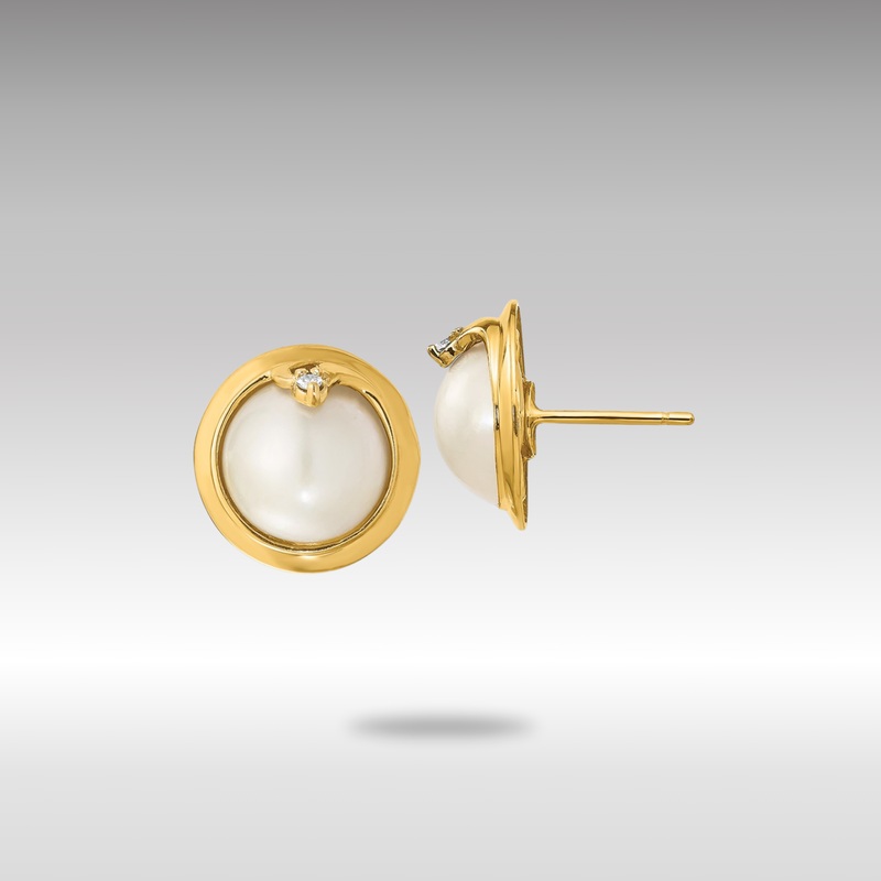 Gold 10-12mm Cultured Mabe Pearl and Diamond Earrings – Model XMP90