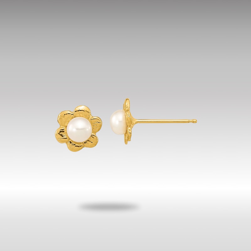 Gold 3-4mm White Button Freshwater Cultured Pearl Post Earrings – Model XF617E