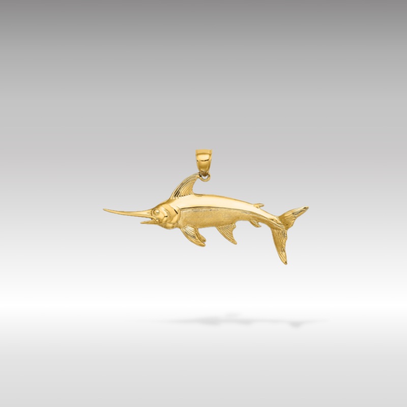 Gold 3D Large Polished/Satin Swordfish Pendant