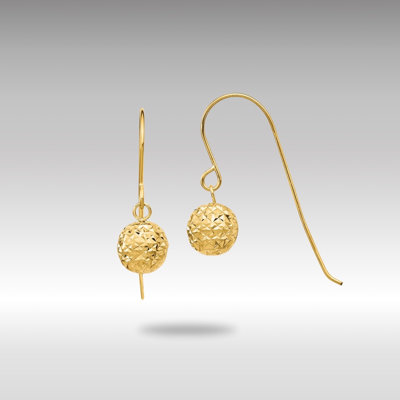 Gold 6mm Diamond Cut Bead Dangle Earrings – Model TL923